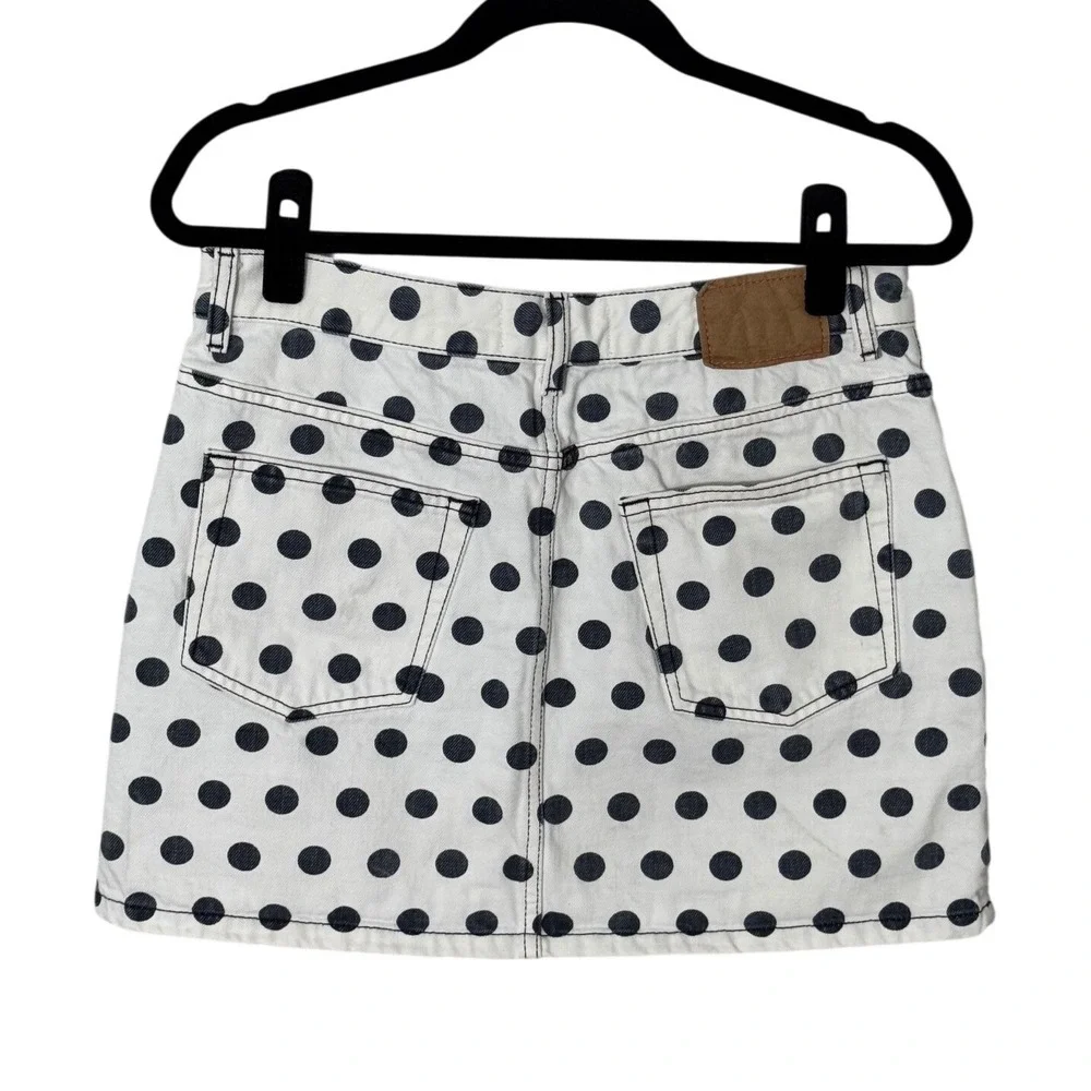 Jeanerica Lea White Dotted Denim Polka Dot Mini Skirt Size 6-8 US/40 EU‎